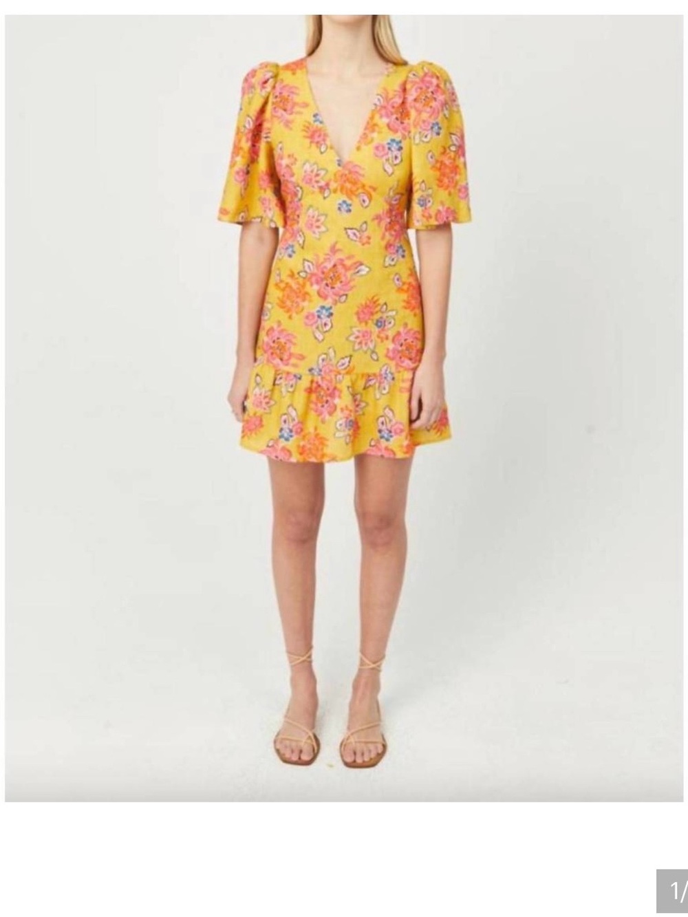RHODE Mariana Gold Lanai Floral Linen Mini Dress NWT Size 6